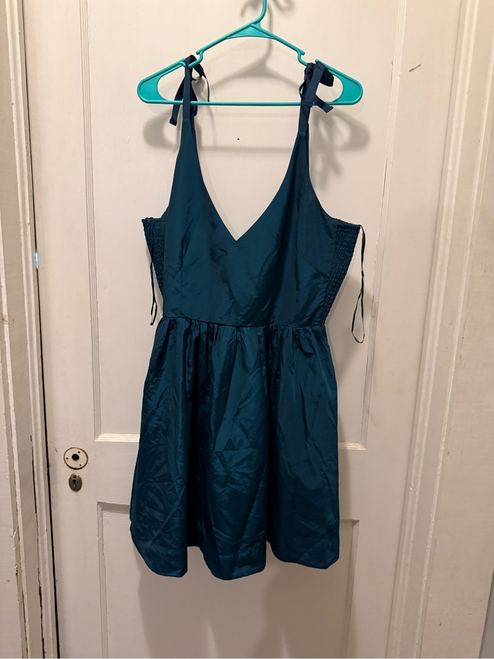 Old Navy Teal V-Neck Tie-Shoulder Mini Dress